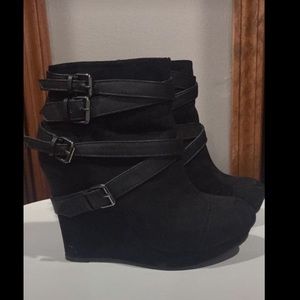 Black wedge booties